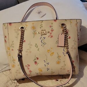 Coach Cream and Gold Floral Tote
